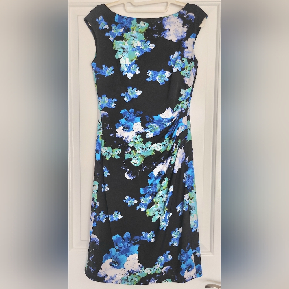 Ralph Lauren Ruched Midi Dress Blue Green